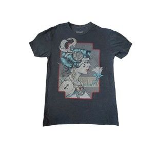 CURBSIDE CLOTHING Anchor Tattoo Girl Streetwear Tee T Shirt Unisex Small Gray